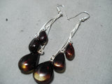 Beautiful Navajo Native American Amber Sterling Silver Earrings-Nativo Arts