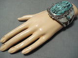 Native American One Of The Finest Ever Hand Carved Turquoise Sterling Silver Bracelet-Nativo Arts