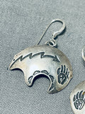 Impressive Vintage Native American Navajo Handcarved Sterling Silver Bear Earrings-Nativo Arts