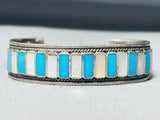 Rows Of Turquoise Pearl Vintage Native American Zuni Sterling Silver Inlay Bracelet-Nativo Arts