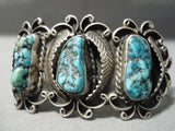 Opulent Vintage Native American Navajo Old Turquoise Sterling Silver Bracelet Old-Nativo Arts