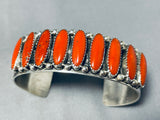 Signed Native American Navajo Coral Sterliing Silver Bracelet-Nativo Arts