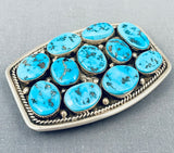 Signed Vintage Native American Navajo Morenci Turquoise Sterling Silver Buckle-Nativo Arts