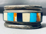 161 Grams Heavy Vintage Navajo Turquoise Inlay Sterling Silver Bracelet Old-Nativo Arts