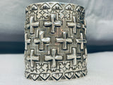 The Tallest And Best Vintage Native American Navajo Cross Sterling Silver Bracelet-Nativo Arts