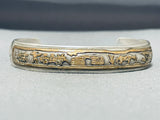 Fabulous Vintage Native American Navajo Sterling Silver And 12kgf Storyteller Bracelet Signed-Nativo Arts