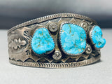 Magnificent Vintage Native American Navajo Morenci Turquoise Sterling Silver Bracelet Signed-Nativo Arts