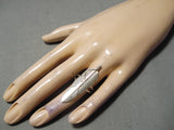 Detailed Vintage Navajo Sterling Silver Feather Ring Native American-Nativo Arts