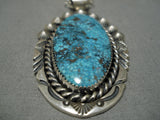 Marvelous Vintage Native American Navajo Blue Diamond Turquoise Sterling Silver Necklace-Nativo Arts