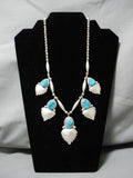Important Vintage Native American Navajo Mike Perry Turquoise Sterling Silver Necklace Old-Nativo Arts