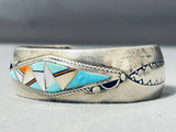 Extremely Intricate Vintage Native American Navajo Turquoise Inlay Sterling Silver Bracelet-Nativo Arts