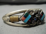 Very Rare!! Vintage Native American Navajo Turquoise Sugulite Sterling Silver Bracelet Old-Nativo Arts