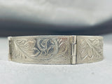 Rare White Hogan Vintage Native American Navajo Sterling Silver Etched Clasp Bracelet-Nativo Arts