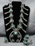 401 Grams Vintage Native American Jewelry Navajo Green Turquoise Sterling Silver Squash Blossom Necklace-Nativo Arts