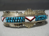One Of Most Detailed Vintage Native American Navajo Turquoise Sterling Silver Bracelet Old-Nativo Arts