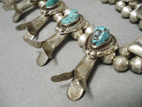 Opulent Vintage Native American Navajo Turquoise Sterling Silver Squash Blossom Necklace-Nativo Arts