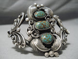Gigantic Vintage Native American Navajo Royston Turquoise Sterling Silver Leaf Bracelet-Nativo Arts