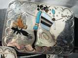 Native American One Of The Most Detailed Vintage Navajo Turquoise Sterling Silver Concho Belt-Nativo Arts