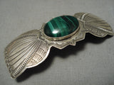 Detailed!! Vintage Native American Navajo Hand Tooled Sterling Silver Malachite Hair Barrette-Nativo Arts