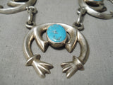 Impressive Vintage Native American Navajo Turquoise Sterling Silver Squash Blossom Necklace-Nativo Arts