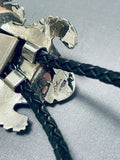 Signed Important Native American Navajo Sterling Silver Toad Bolo Tie-Nativo Arts