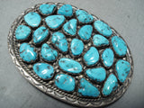 Heavy Lee Vintage Native American Navajo Old Kingman Turquoise Sterling Silver Buckle-Nativo Arts