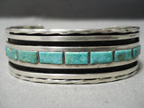 Thick And Heavy!! Vintage Native American Navajo Carico Lake Turquoise Sterling Silver Bracelet-Nativo Arts