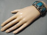 Huge Museum Vintage Native American Navajo Triple Turquoise Sterling Silver Bracelet Old-Nativo Arts