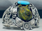 Very Important Bear Hand Carved Fran Gomez Sterling Silver Turquosie Bracelet-Nativo Arts