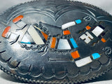 Intricate Heavy Patina Vintage Native American Navajo Turquoise Kachina Sterling Silver Buckle-Nativo Arts