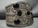 403 Grams Unreal Gigantic Vintage Navajo 'Arm Sterling Native American Jewelry Silver' Onyx Bracelet-Nativo Arts