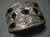 403 Grams Unreal Gigantic Vintage Navajo 'Arm Sterling Native American Jewelry Silver' Onyx Bracelet-Nativo Arts