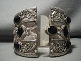 403 Grams Unreal Gigantic Vintage Navajo 'Arm Sterling Native American Jewelry Silver' Onyx Bracelet-Nativo Arts