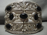 403 Grams Unreal Gigantic Vintage Navajo 'Arm Sterling Native American Jewelry Silver' Onyx Bracelet-Nativo Arts