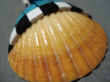 Native American Fabulous Vintage Santo Domingo Inlay Turquoise Jet Shell Pendant-Nativo Arts