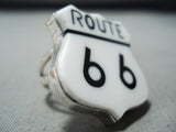 Expressive Navajo Jet Sterling Silver Route. 66 Ring Native American-Nativo Arts