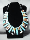 Native American Intricate Huge Detailed Santo Domingo Turquoise Sterling Silver Necklace-Nativo Arts