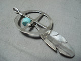 Stunning Native American Navajo Signed Turquoise Sterling Silver Dream Catcher Pendant-Nativo Arts