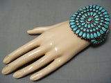 One Of Biggest Best Vintage Native American Navajo Turquoise Cluster Sterling Silver Bracelet-Nativo Arts