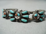 Important Zunie Family Vintage Native American Zuni Turquoise Coral Sterling Silver Bracelet Old-Nativo Arts