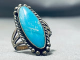 Spectacular Vintage Native American Navajo Kingman Turquoise Sterling Silver Ring-Nativo Arts
