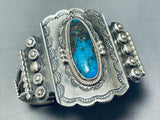 Wally Yazzie Rare Turquoise Native American Navajo Sterling Silver Rope Bracelet-Nativo Arts