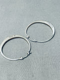 Elegant Vintage Native American Navajo Inlay Mother Of Pearl Sterling Silver Large Hoop Earrings-Nativo Arts