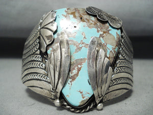 Heavy Museum Quality Vintage Native American Navajo Gilbert Turquoise Sterling Silver Bracelet-Nativo Arts
