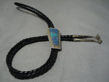 Amazing Thompson Native American Navajo Vintage Turquoise Lapis Inlay Sterling Silver Bolo Tie-Nativo Arts