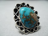 Beautiful Vintage Native American Navajo Turquoise Mountain Turquoise Sterling Silver Ring-Nativo Arts