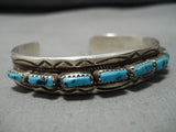 Important Vintage Native American Navajo Tommy Tso Riased Turquoise Sterling Silver Bracelet Old-Nativo Arts