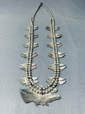 Extreme Detail Vintage Native American Navajo Turquoise Sterling Silver Squash Blossom Necklace-Nativo Arts