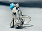Whimsical Corncob Native American Navajo Morenci Turquoise Sterling Silver Corn Ring Signed-Nativo Arts