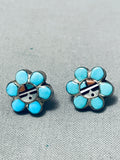 Dynamic Vintage Native American Zuni Blue Gem Turquoise Sterling Silver Earrings-Nativo Arts